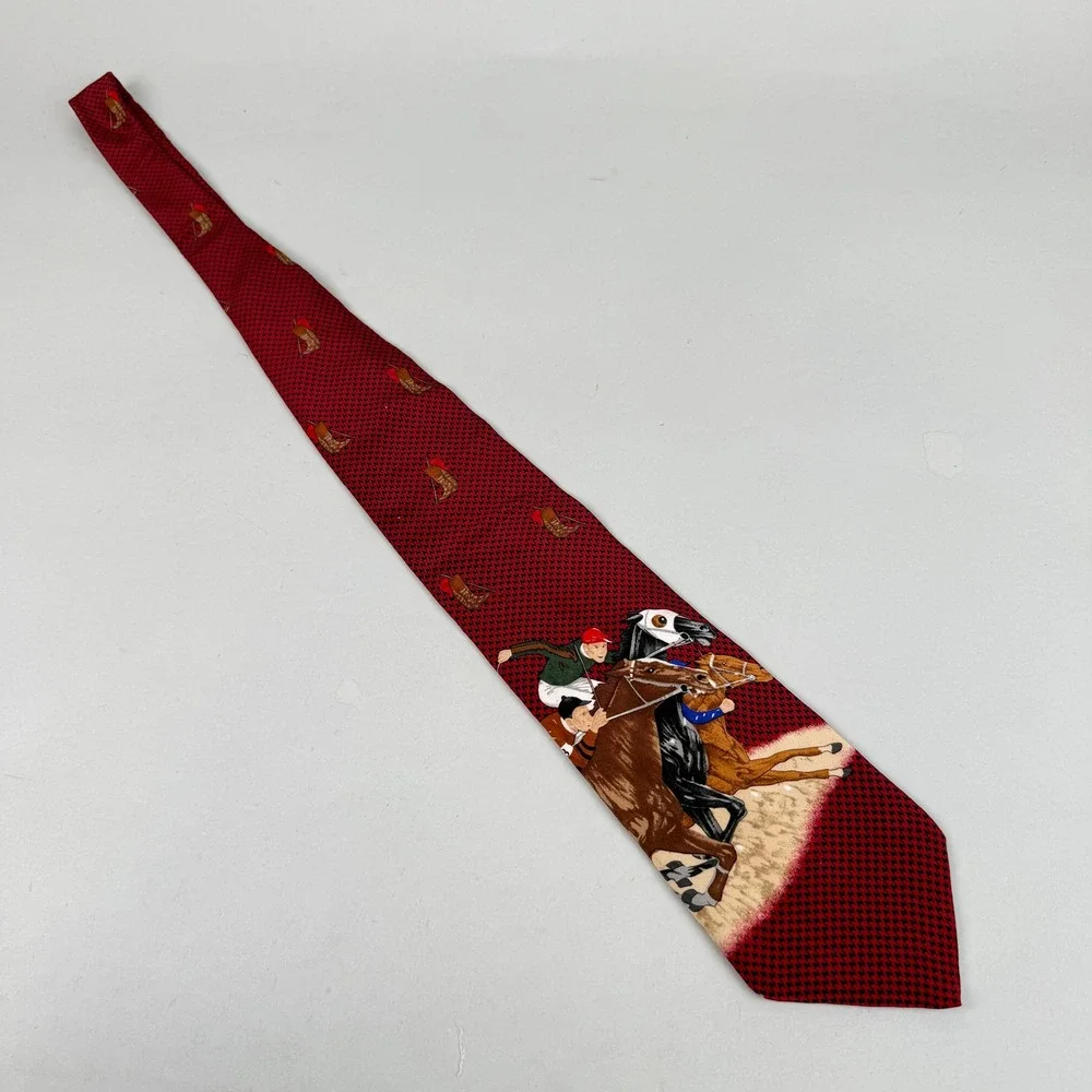 The Saturday Evening Post Silk Tie Mens Horse Racing‎ Vintage